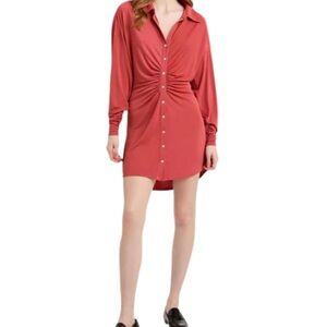 New Cinq a Sept Red Ruched Arden Sumac Shirt Dress Size Small